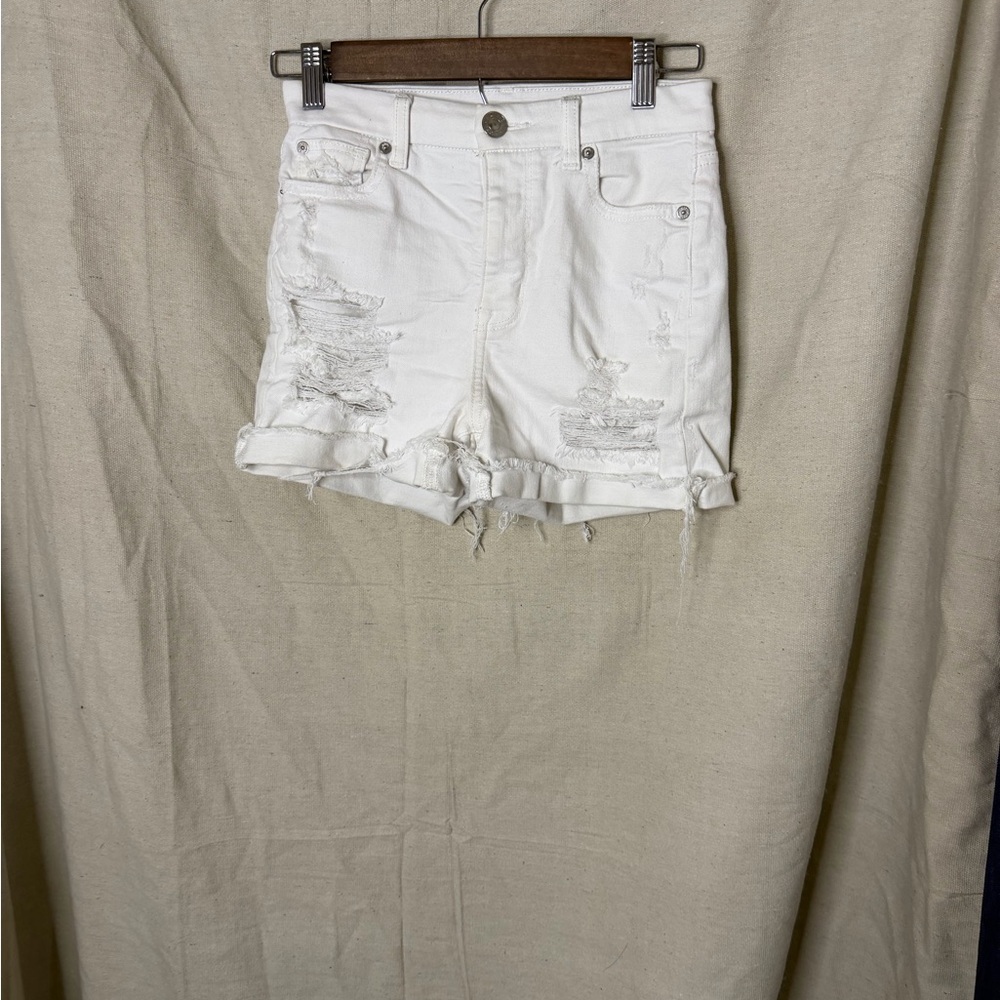 American Eagle Outfitters White Distressed Jean Shorts